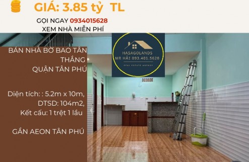 GẤP bán nhà hẻm 1sẹc gần AEON TÂN PHÚ 52m2,2TẦNG,3.85tỷ